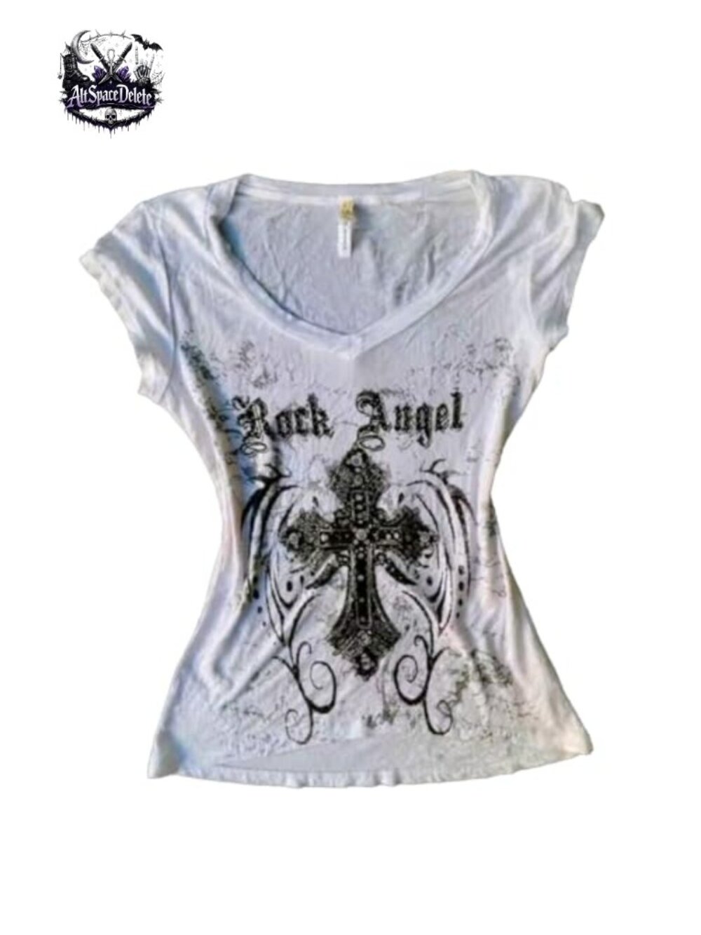 Y2K Gothic V-Neck Graphic Tee Slim Fit Streetwear T-Shirt